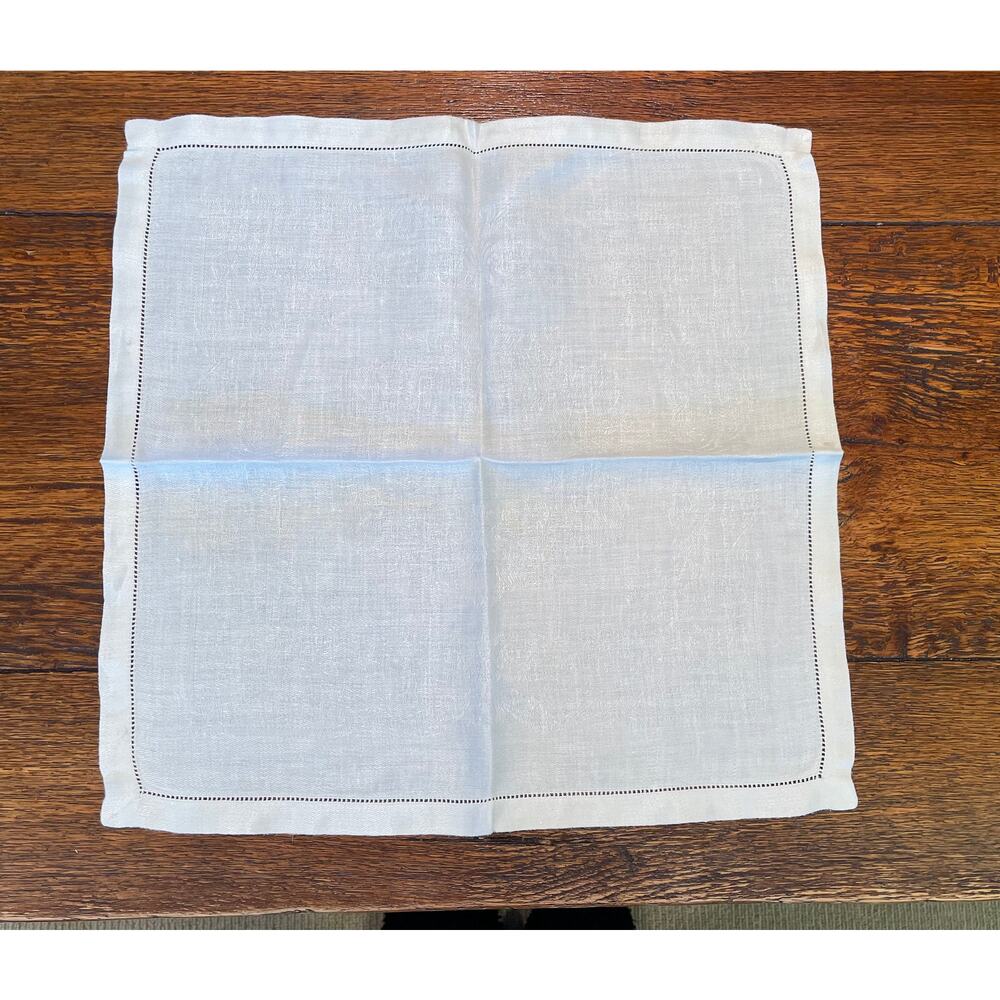 Vintage Ivory / Cream Cotton Square Napkins, Floral, Pointelle Trim, Set of 5 - Picture 3 of 8